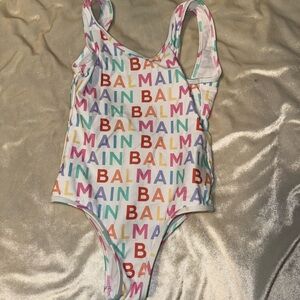 Balmain Colorful Logo One-Piece Swimsuit